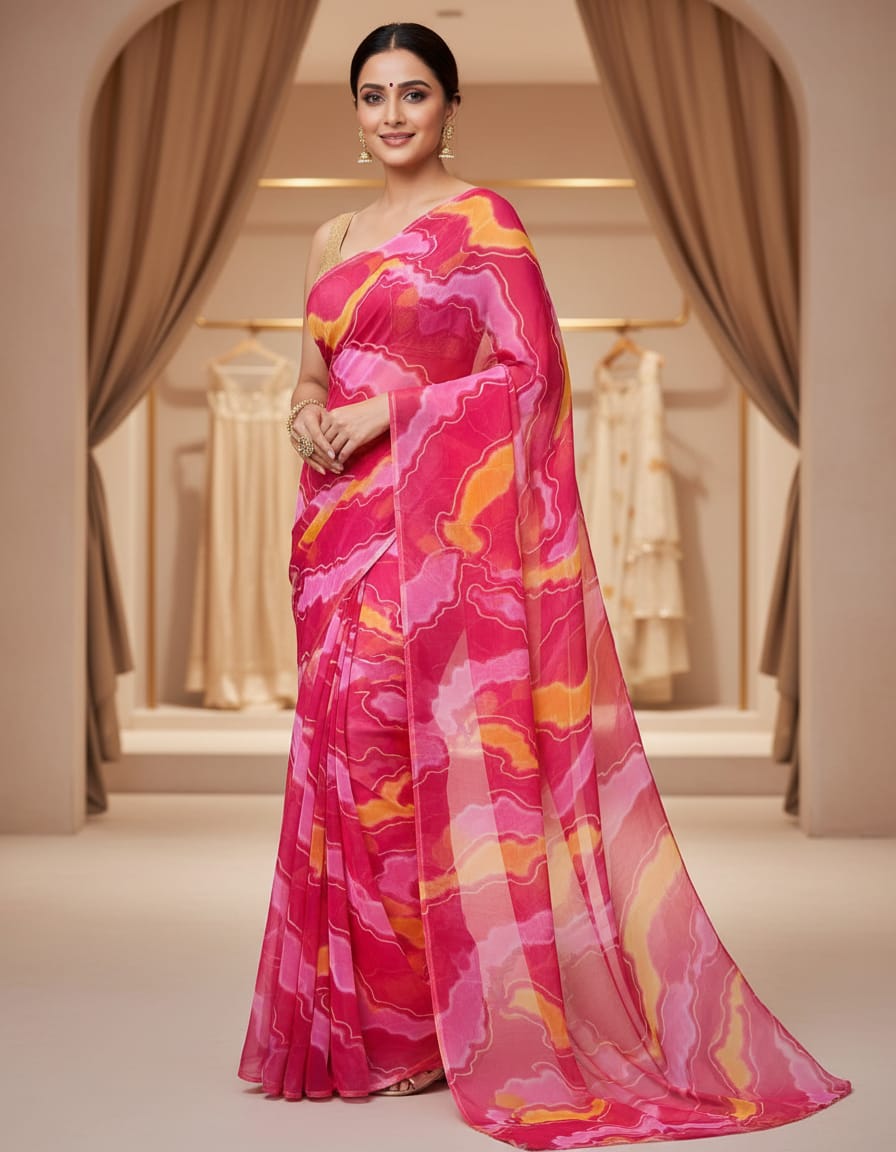 WhatsApp Image 2026-07-25 at 5.16.56 PM Royal Georgette Lahariya Saree | Morvinandan Design - Image 1