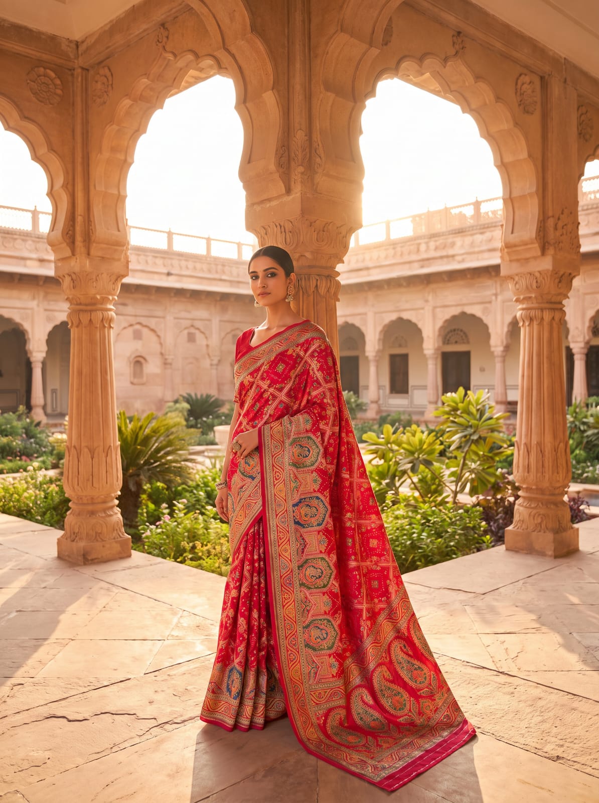 kjvhkdjjvf Primium Munga Silk Zari Weaving all Over Saree Multi Colour Motifs Beautiful Peacock Design Show Traditional Indian Art with Tassels | Red Color - Image 1