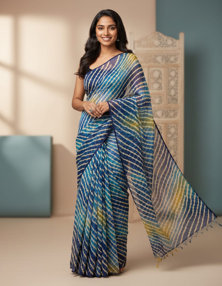 WhatsApp Image 2026-07-28 at 10.03.57 PM Primium Georgette lahariya light weight saree blue colour - Image 1